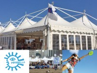Die Pagodenzelte von Giulio Barbieri beherbergen den Weltcup des Beach Ultimate in Rimini