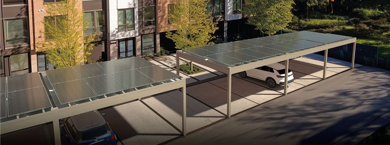 Naked Solar Power ist eine phovoltaik, isothermische, wasserdichte und schallabsorbierende Pergola.